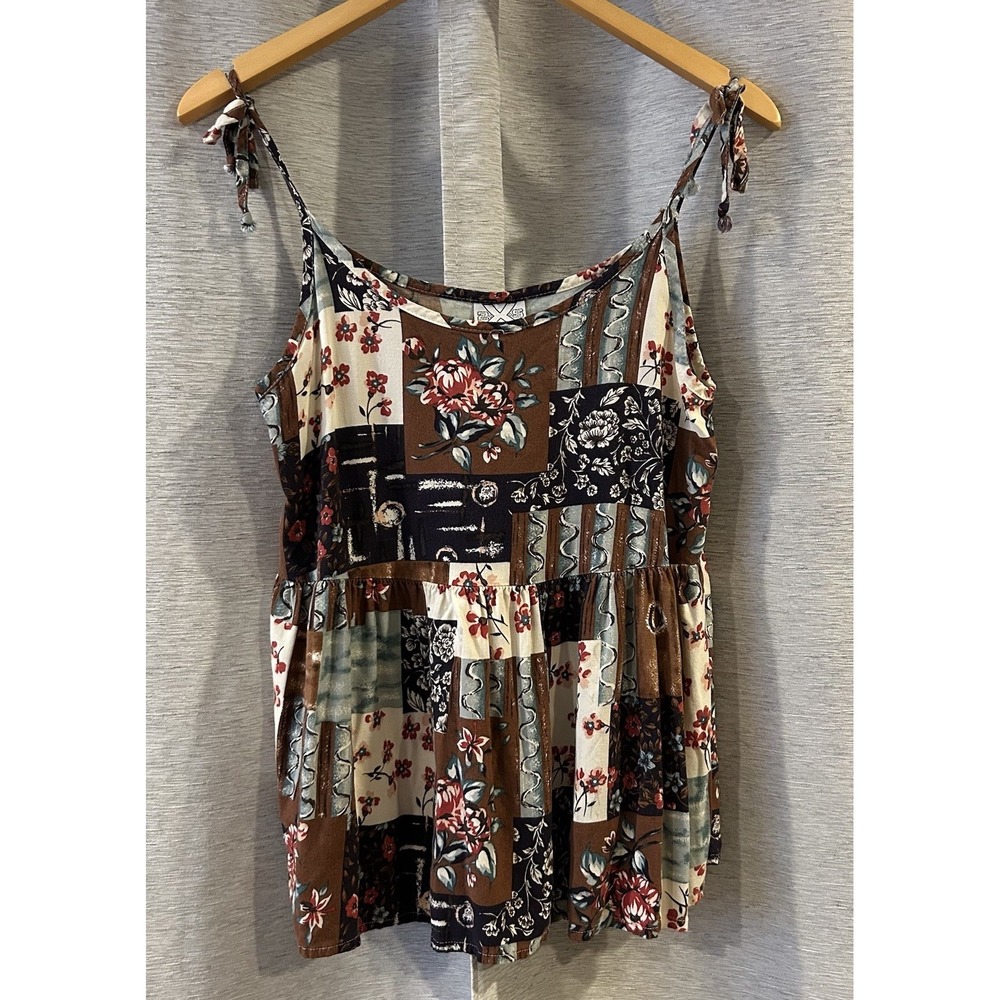 Vintage Y2K Floral Boho Patchwork Spaghetti Strap Top Size Medium Festival